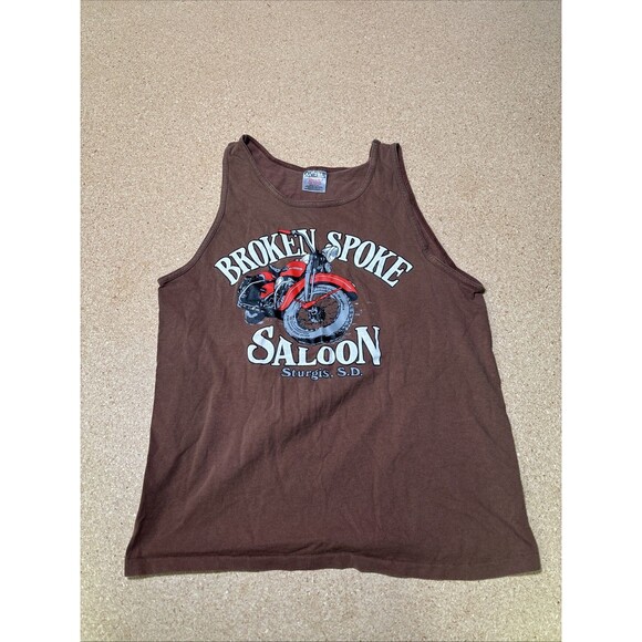 Vintage Broken Spoke Saloon Sturgis MC Rally Tank Top Men’s Sz M Brown E1 - Picture 1 of 7